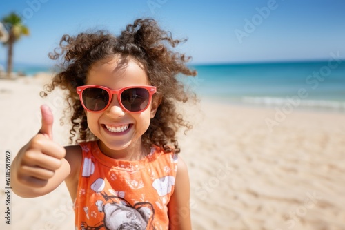 Portrait of Afro American child having fun on the beach during vacation time