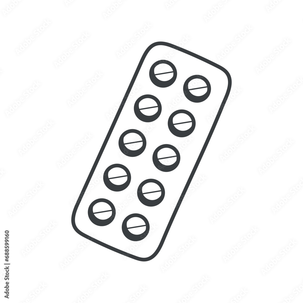 Element of menstruation themed set. This illustration shows pills that help women during the menstrual period and relieve pain. Vector illustration.