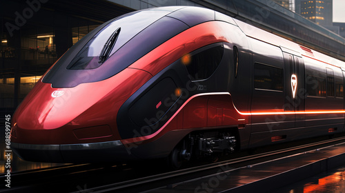 Modern Bullet Train Travel Through Metro City Background photo