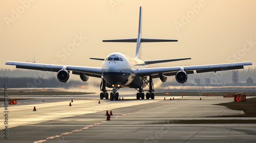 Take Off A Commercial Air Plane at Airport Runway Under Sky Background Selective Focus