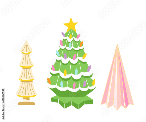 Set of vintage glass Christmas tree lamps isolated on white.
Trendy retro xmas decoration. Vector funky illustration.
