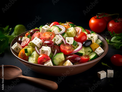 Greek salad in deep bowl close-up