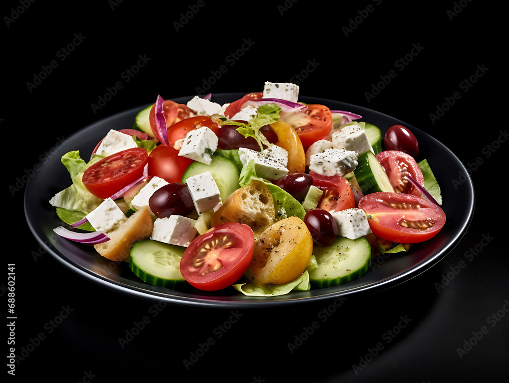 Greek salad in deep bowl close-up