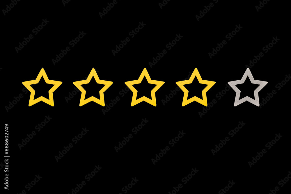 Gold, gray, silver five star shape on the background of the blackboard. Increase rating or ranking, evaluation and classification idea. Two 2 stars. Gold, gray, silver five star shape on the background of the blackboard. Increase rating or ranking, evaluation and classification idea. Two 2 stars.