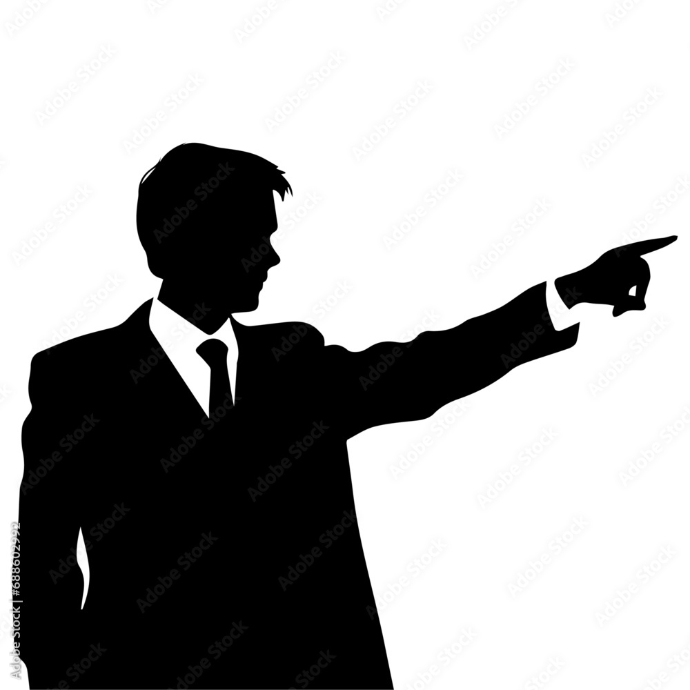 A business man direction with hand vector silhouette, business people direction silhouette