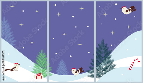 Vector set of winter backgrounds. New Year and Christmas design illustrations for social media posts and stories, covers, wallpapers, design for ads and banners
