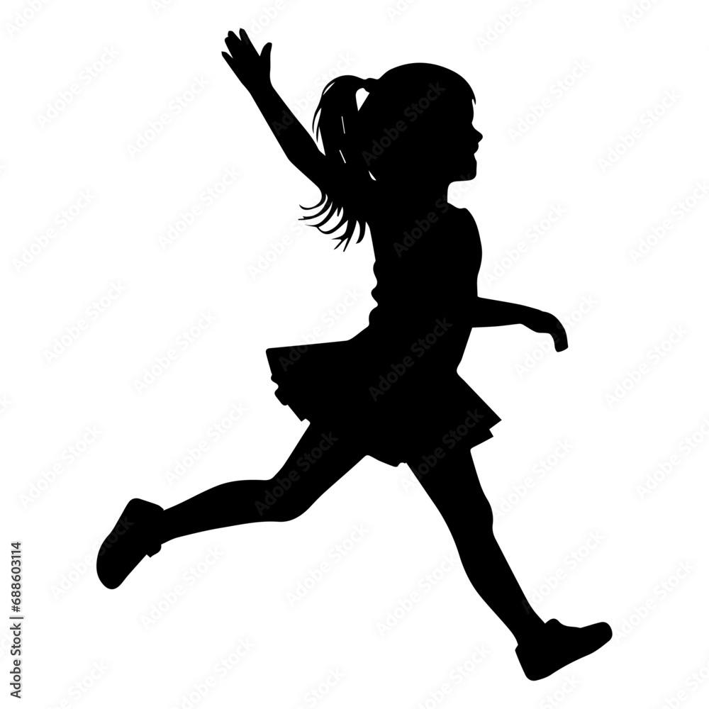 Child jumping vector silhouette, child playing vector silhouette white background