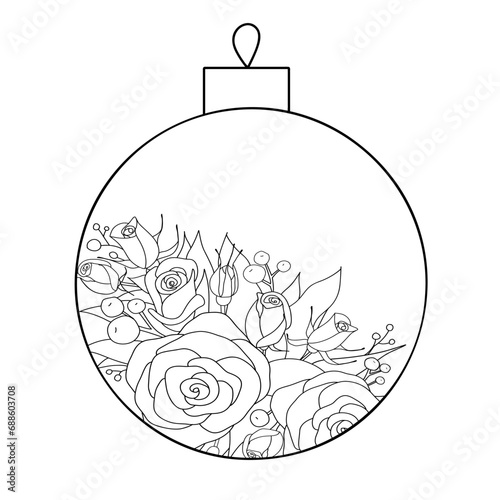line art drawing of a Christmas ball, toy on the spruce for coloring