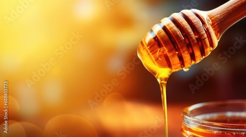 A honey stick with dripping honey. Generative AI photo