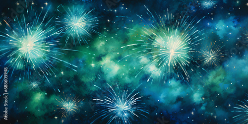 A group of fireworks going over a blue background Celebratory Fireworks Over a Blue Background