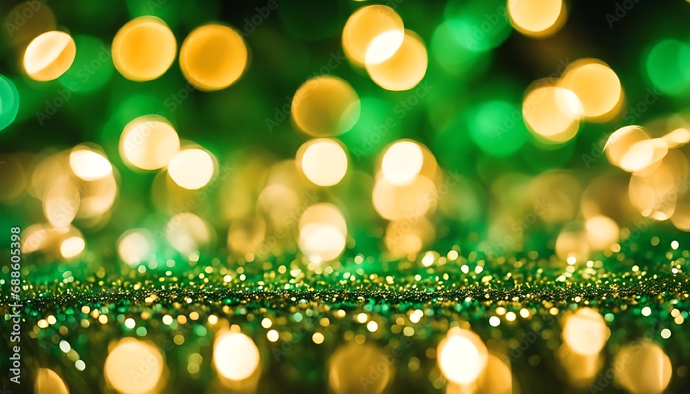 Green and golden christmas lights background bokeh style