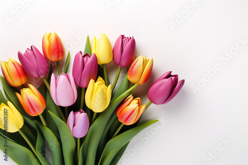 Multi-color tulips isolated on white for mockup background
