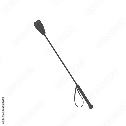 Horse riding dressage whip. Leather riding crop with hand loop. Equestrian tack. Equine sports. Horse stables equipment. Vector illustration colored flat hand drawn isolated on white background. photo