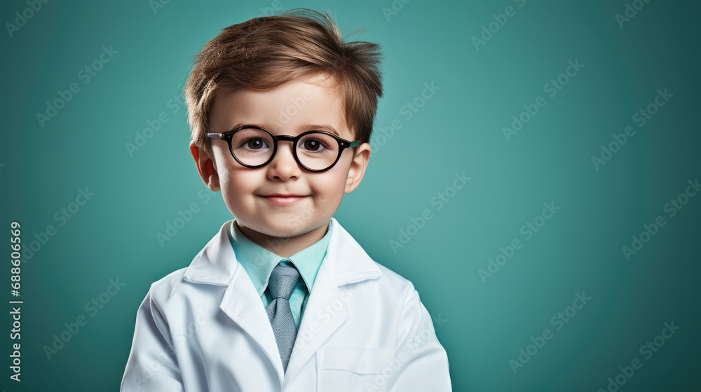 Boy dressed as doctor, mint background, Healthcare concept Boy dressed as doctor, mint background, Healthcare concept