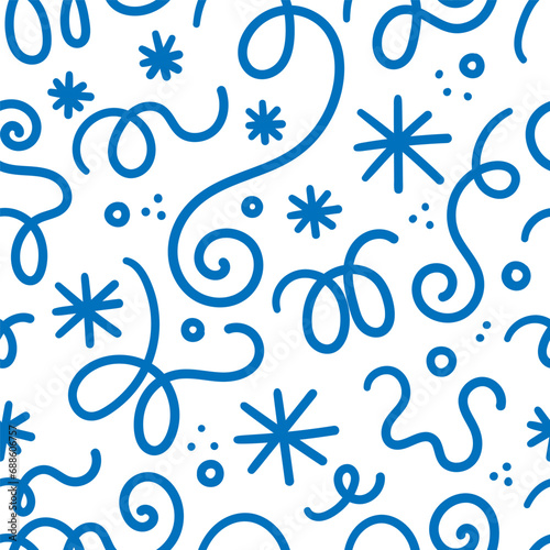 Seamless pattern with vector snowflakes on a white background. Winter doodle print.