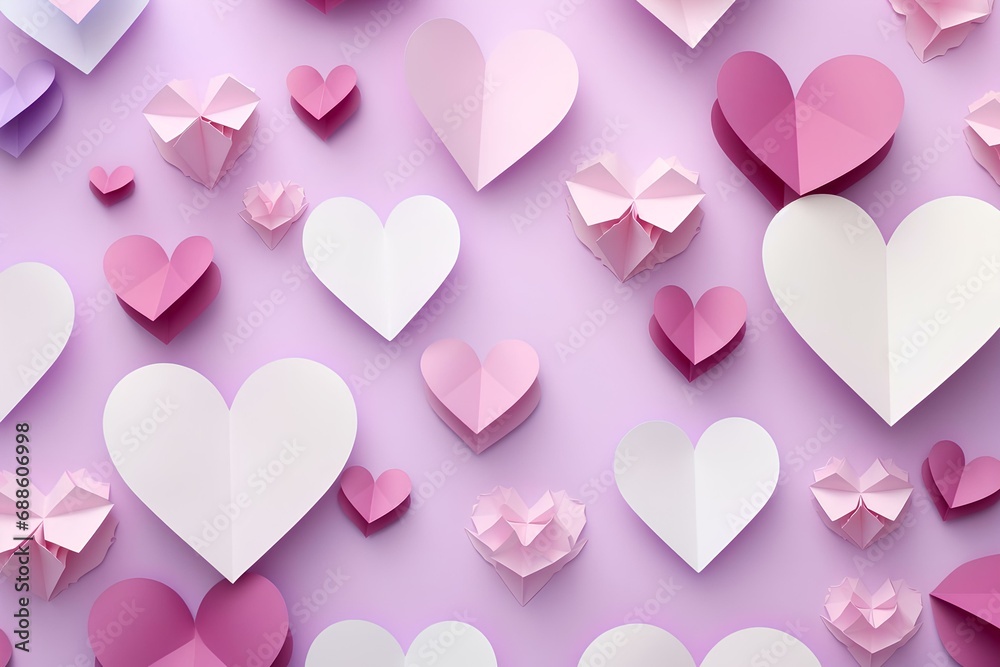 Paper hearts in delicate pink and purple tones are a romantic backdrop for a wedding and Valentine's day. Paper hearts in delicate pink and purple tones are a romantic backdrop for a wedding and Valentine's day.