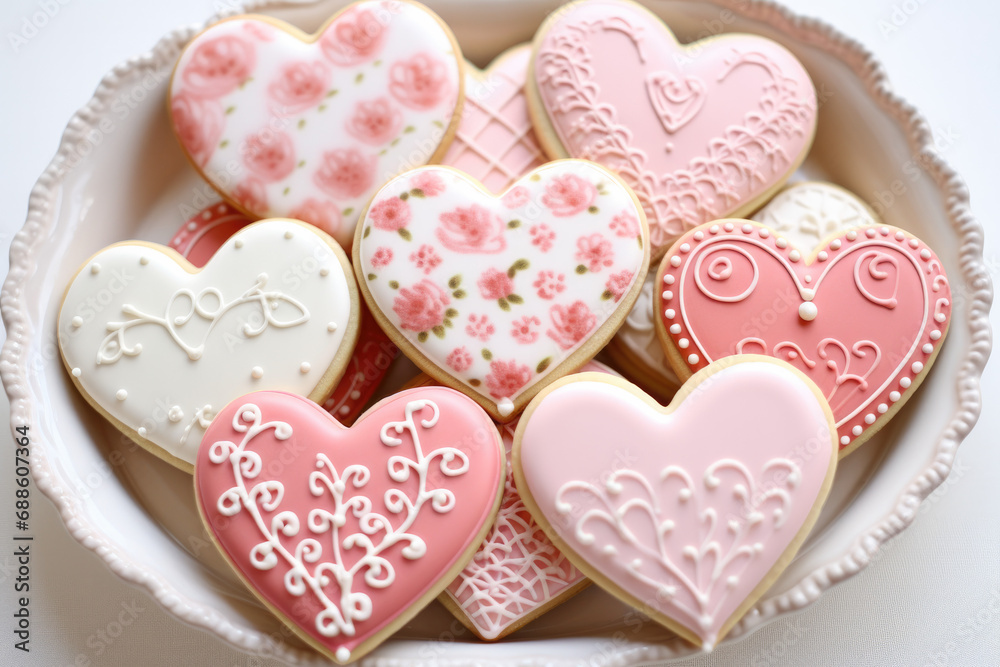 Heart-Shaped Cookies, top view, Valentine's Day Concept Heart-Shaped Cookies, top view, Valentine's Day Concept