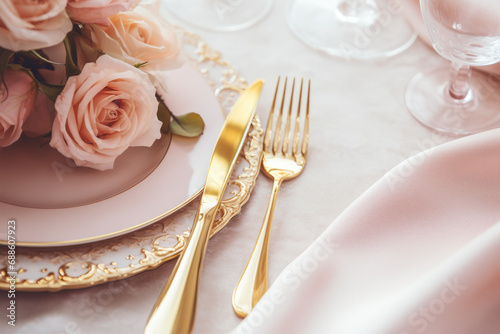 Valentine table setting with flowers