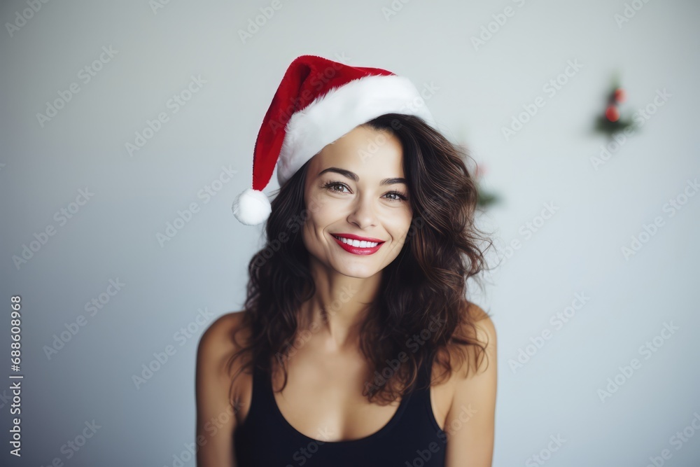 Beautiful European Woman In Santa Hat On White Background Beautiful European Woman In Santa Hat On White Background