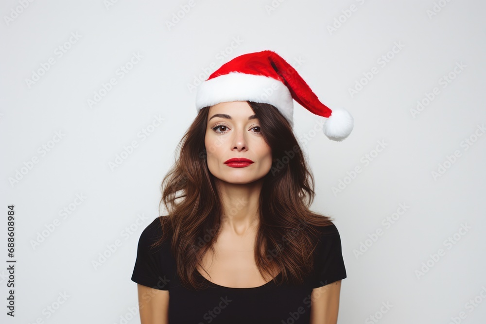 Beautiful French Woman In Santa Hat On White Background Beautiful French Woman In Santa Hat On White Background