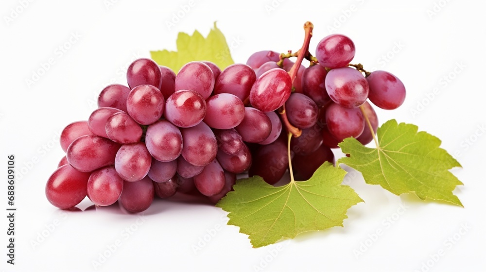 Isolated red grape with leaves on a white background . Isolated red grape with leaves on a white background .