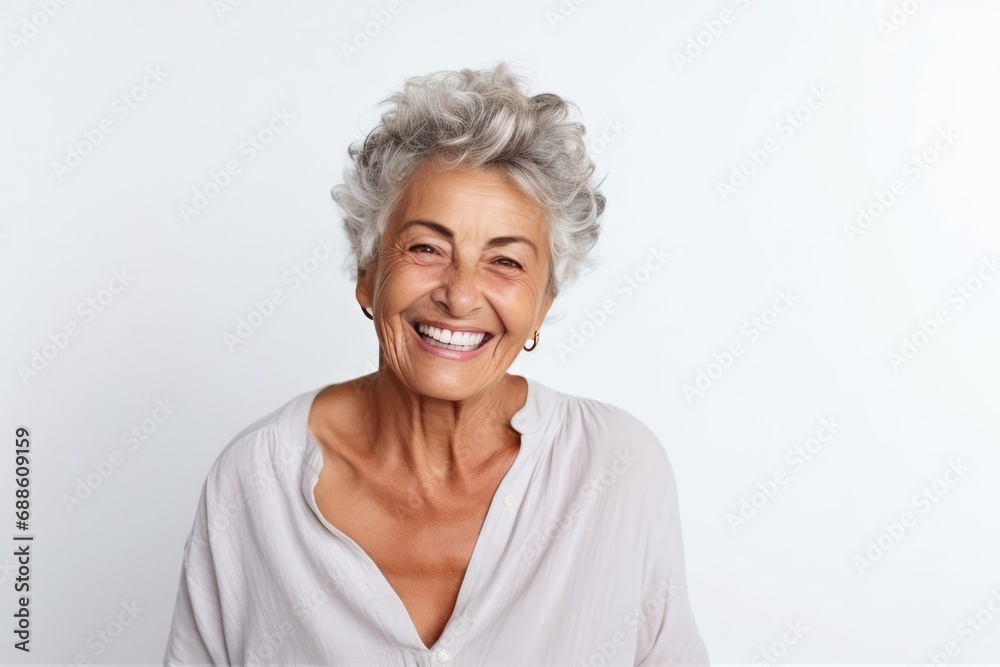Happy Old Argentine Woman On White Background