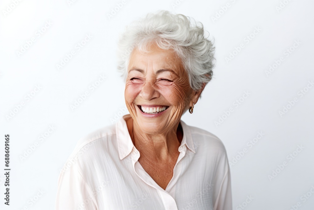 Happy Old Argentine Woman On White Background