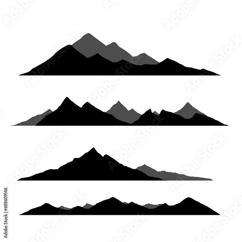 Mountain landscape silhouette set. Collection of black and gray mountain backgrounds
