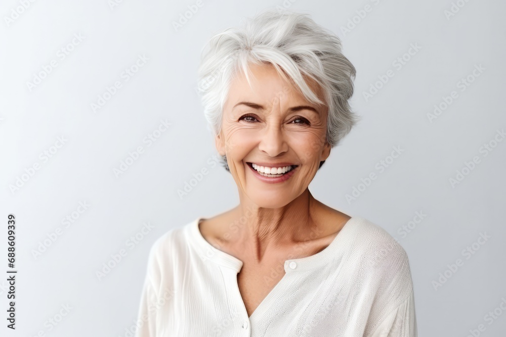 Happy Old European Woman On White Background