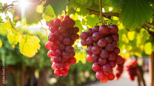 Red ripe grapes in garden with clusters associated plump sleek, this material used to make red wine business .