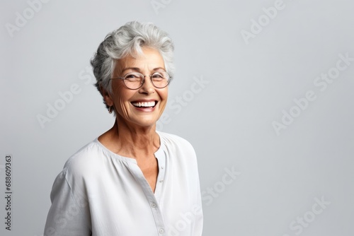 Happy Old French Woman On White Background