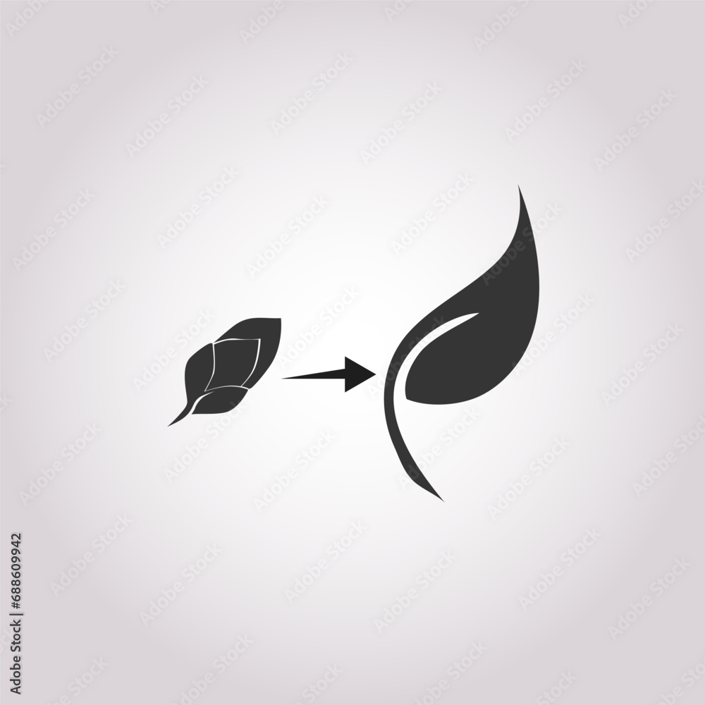 Transformation icon. From a bud to a leaf. Simple line Transformation ...