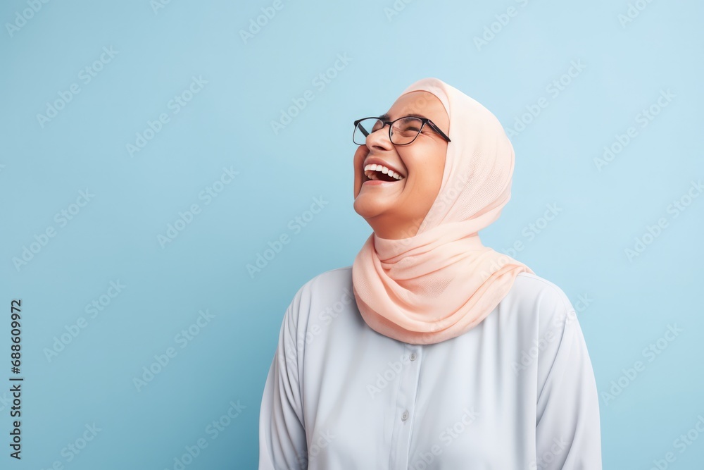 Happy Old Turkish Woman On Pastel Background Copy Space Happy Old Turkish Woman On Pastel Background Copy Space