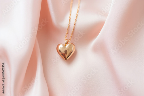 Golden necklace with heart, Valentine's day Gift 