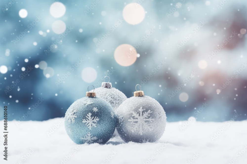 Closeup Of Christmas Tree With Balls On Snowy Background Closeup Of Christmas Tree With Balls On Snowy Background
