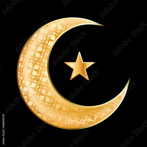 Gold moon and star vector design on black background