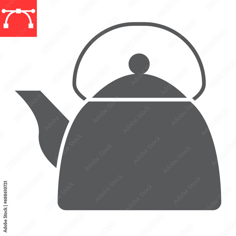 Kettle glyph icon, kitchen and teapot, kettle vector icon, vector graphics, editable stroke solid sign, eps 10. Kettle glyph icon, kitchen and teapot, kettle vector icon, vector graphics, editable stroke solid sign, eps 10.