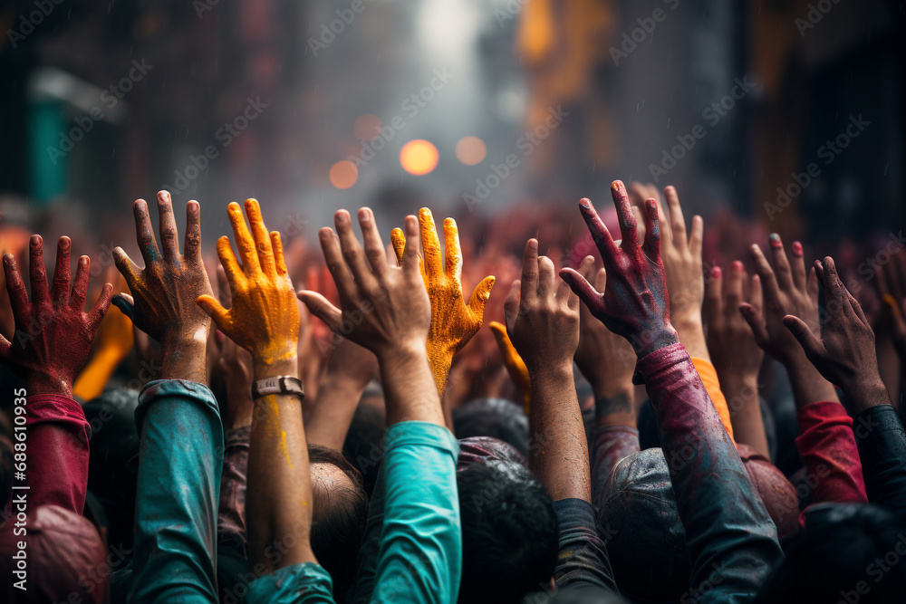 Crowd of people at a protest, human rights demonstration, racism and dicrimination, social issue, political activist
 - obrazy, fototapety, plakaty 