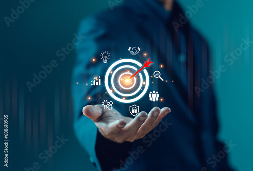 target icon digital business growth. concept of manager vision performance to a business plan and focus goal strategy of corporate to achieve the purpose of success invest objective to grow of company
