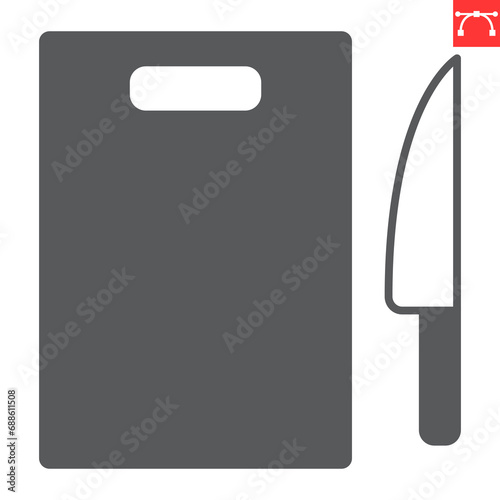 Cutting board with knife glyph icon, kitchen and kitchenware, chopping board vector icon, vector graphics, editable stroke solid sign, eps 10