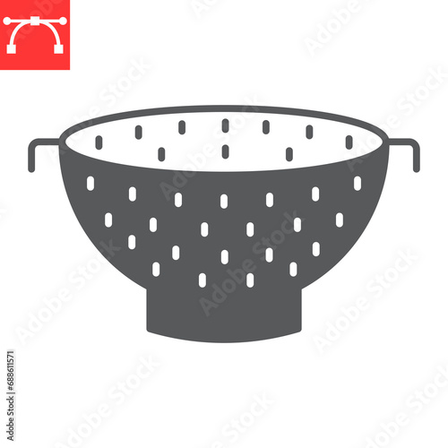 Colander glyph icon, kitchen and strainer, colander vector icon, vector graphics, editable stroke solid sign, eps 10