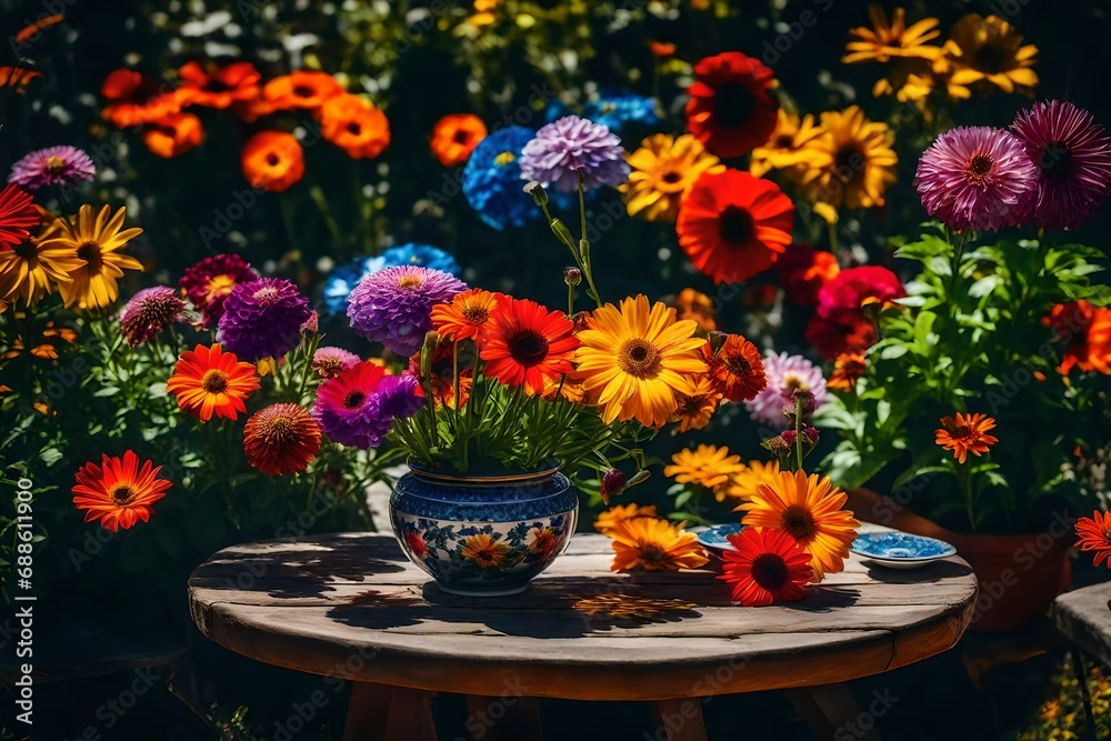 colorful flowers in pots