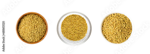 Fenugreek Seeds Isolated, Dry Trigonella, Spicy Methi Dana Grains, Indian Kitchen Seasoning Ingredient