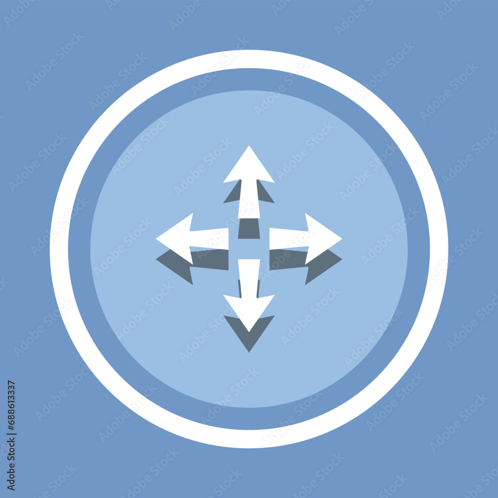 Outward arrow icon vector. Four Arrows icon vector in trendy flat style. Arrow pointing outward icon image, Arrow pointing outward icon illustration isolated on blue background Outward arrow icon vector. Four Arrows icon vector in trendy flat style. Arrow pointing outward icon image, Arrow pointing outward icon illustration isolated on blue background