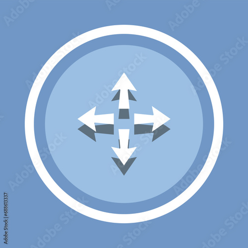 Outward arrow icon vector. Four Arrows icon vector in trendy flat style. Arrow pointing outward icon image, Arrow pointing outward icon illustration isolated on blue background
