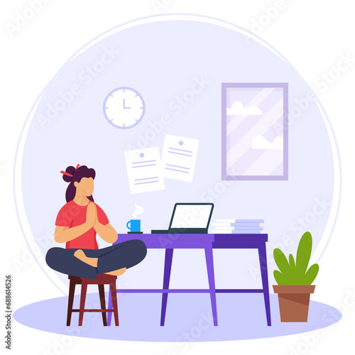 Female Making a Yoga Pose in front of Laptop concept, Physical Fitness During Work Break vector icon design, corporate wellbeing symbol, Sedentary lifestyle sign, self serving behaviors illustration