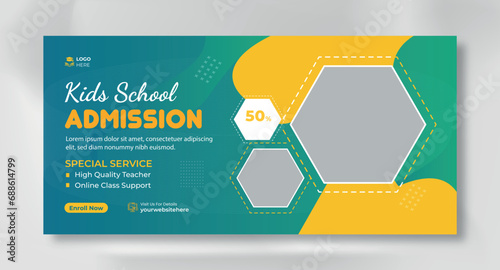 School admission social media post banner, educational social media post square flyer back to school web banner design template.