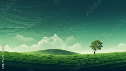 Lonely tree in abstract green landscape