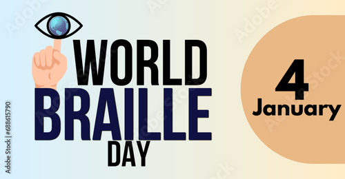 World braille day, 4 january. Icon art with typography design