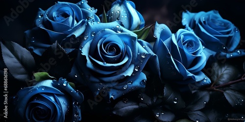 Beautiful blue roses with dew drops. floral background. #688616198